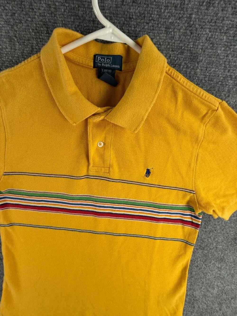 Polo Ralph Lauren Boys Polo Striped Yellow Green Blue Pony Logo Large 14/16